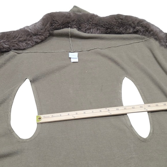 Northern Angel Large / XL Hooded Faux Fur Poncho‎ Cape Coat Sweater Fringe Beige - Picture 6 of 6